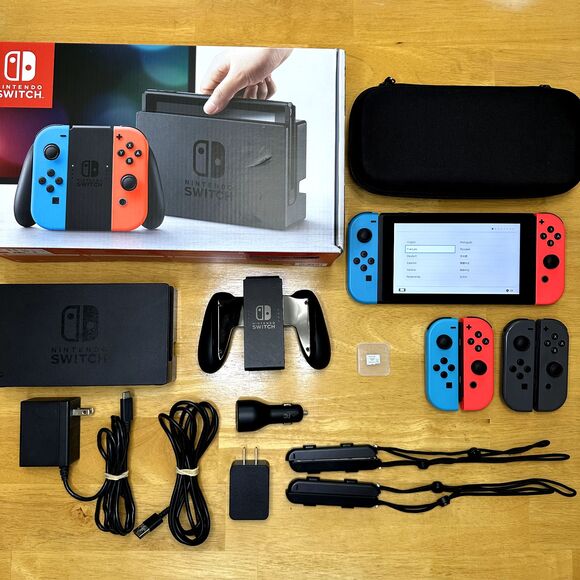 Nintendo Switch V1 Game Console HAC-001 Red/Blue Joy Cons with Box Tested Works - Picture 1 of 8